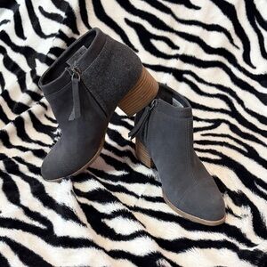 Toms Gray Suede Ankle Booties with Tassel Zip